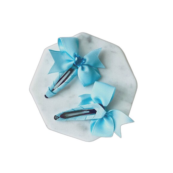 Set Blue Hair Bow and Snap Clip for Girl & Toddler - Picture 8 of 9